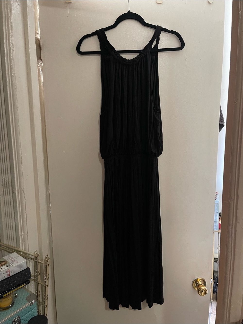 LOFT Black Sleeveless Maxi Dress with Gathered Yoke